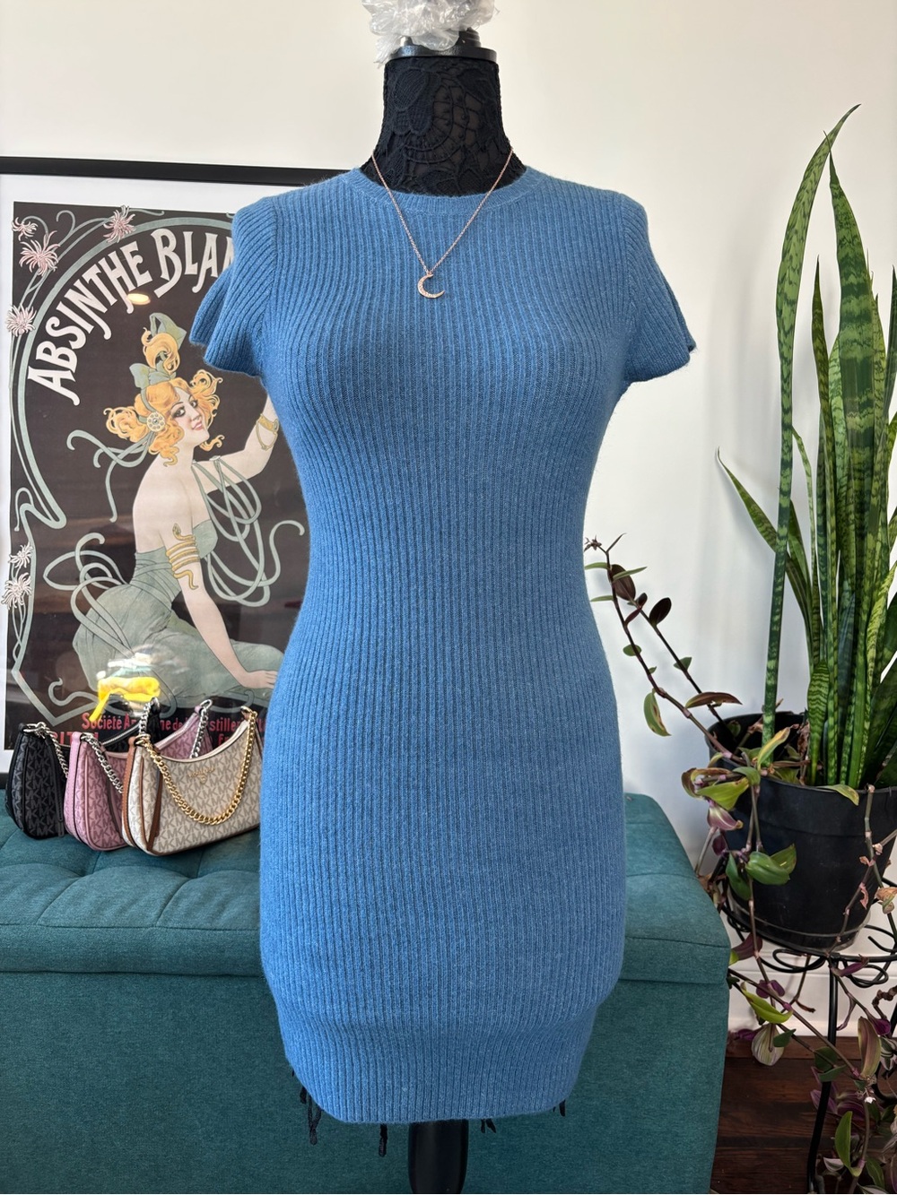 NWT - Guess Ribbed Knit Midi Dress in Blue - Picture 1 of 5